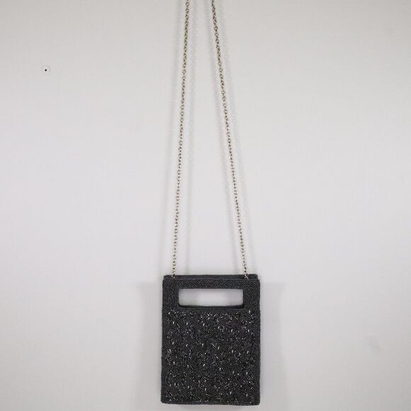 Inge Christopher Bag Handbag Womens Dark Gray Black Square Clutch Formal Beaded - Picture 12 of 12